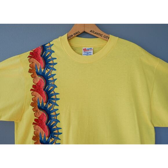 Vtg 90s Hanes Glitter Iron On Aztec Sun Graphic Tee L Single Stitch Southwest - Picture 3 of 16